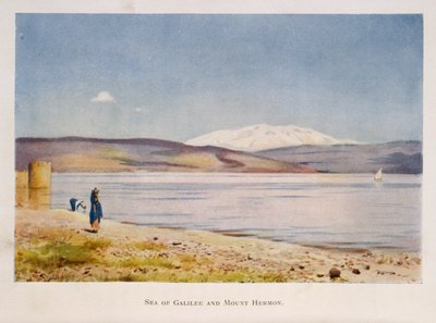 Galileiska sjön mot Hermonberget (i Syrien), Palestina 1906 av Stanley Inchbold