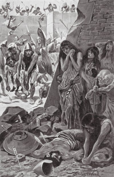 Tyre belägrat av Nebukadnessar av Babylon (litografi) av Stanley L. (after) Wood