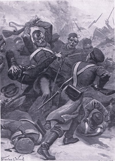 Inkerman: The 55th (2nd Border) Regiment charging the Russians, illustration från British Battles on Land and Sea, 1915 av Stanley L. Wood