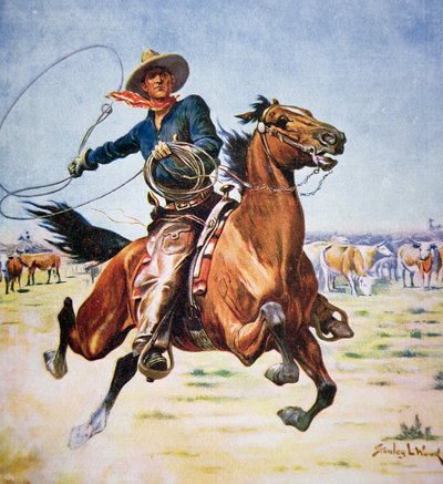 Texas Cowboy (färg litho) av Stanley L. Wood