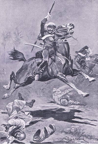 The 9th Lancers at Delhi, 1857, illustration från British Battles on Land and Sea, 1915 av Stanley L. Wood