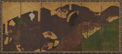Murgrönarankor, broar och flytande fläktar, Momoyama- eller Edo-perioden, tidigt 1600-tal. av Sôtatsu