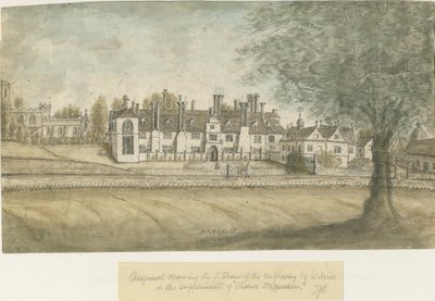 Blithfield Hall: akvarellmålning, nd [1700-talet] av Stebbing Shaw