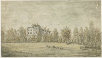 Hagley Hall: akvarellmålning, nd [1795] av Stebbing Shaw