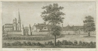 Hamstall Ridware - Kyrka och herrgård: gravyr, nd [1762-1802] (tryck) av Stebbing Shaw