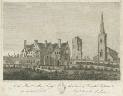 Hamstall Ridware - Kyrka och herrgård: gravyr, nd [1762-1802] av Stebbing Shaw