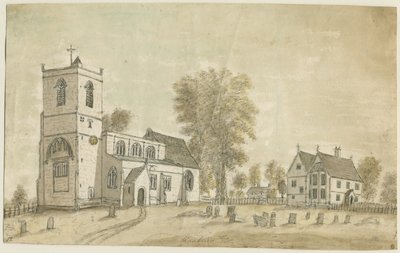 Hanbury Church: akvarellmålning, 1791 av Stebbing Shaw