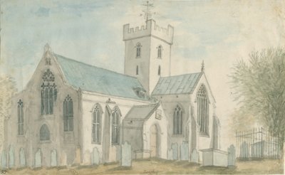 Leigh Church: akvarellmålning och [c 1795] av Stebbing Shaw