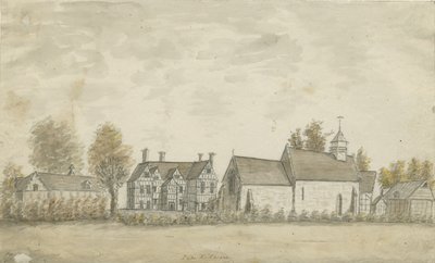 Pipe Ridware Church and Manor House: akvarellmålning, nd [1762-1798] av Stebbing Shaw