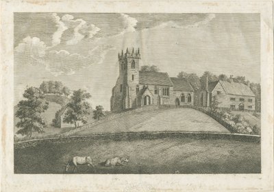 Sandons kyrka och prästgård: gravyr, nd [1797] (tryck) av Stebbing Shaw