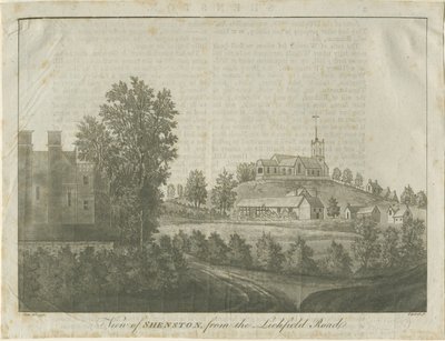 Shenstone Church and Village: akvatintgravyr, 1792 av Stebbing Shaw