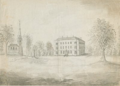 Thorpe Constantine Church and Hall: ritning med blyerts och tvätt, nd [1762-1802] av Stebbing Shaw