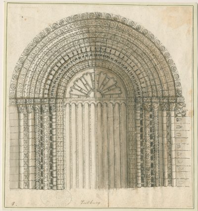 Tutbury Priory Church - Arch in West Door: penna och sepiateckning, nd [1762-1802] (tryck) av Stebbing Shaw
