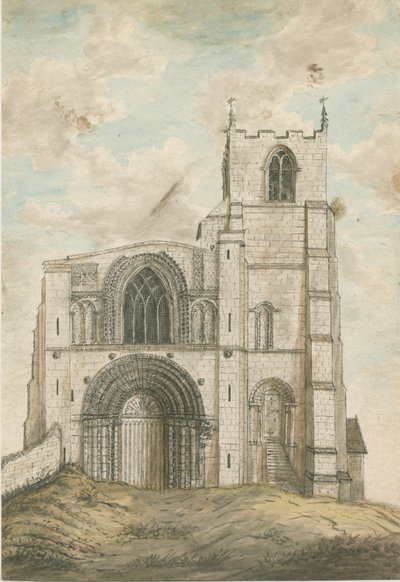 Tutbury Priory Church: akvarellmålning, nd [1762-1802] av Stebbing Shaw