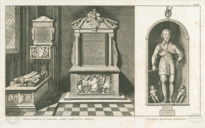 Wolverhampton - Monument över överste John Lane och amiral Richard Leveson: gravyr, nd [c 1798] (tryck) av Stebbing Shaw