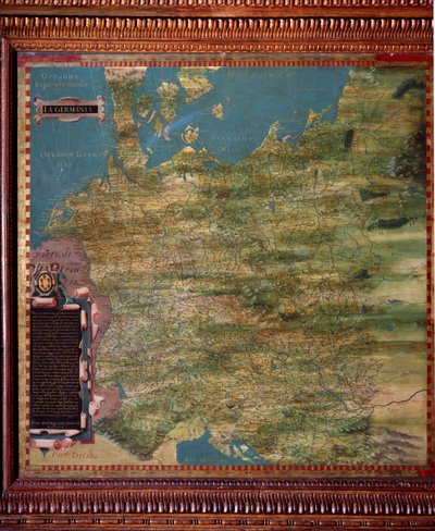 Tysklandskort gjort av Stefano Bonsignori (? -1589) italiensk kosmograf och målare. Omkring 1581. Florens, Palazzo Vecchio, Sala del Mappamondo av Stefano Buonsignori