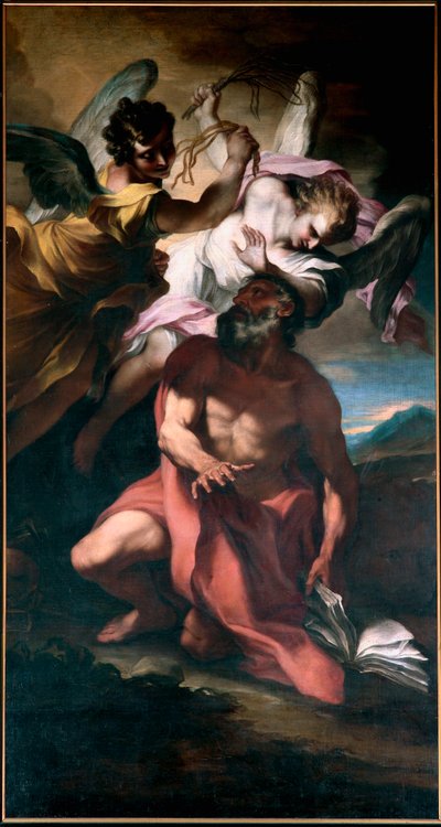 Saint Jerome flagella av änglar Målning av Stefano Maria Legnani (il Legnanino) (1660-1715) Gener, San Girolamo-kyrkan av Stefano Maria Legnani
