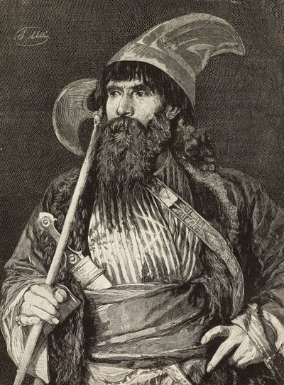 Sheik i full regalia, gravyr av F Gamberoni från målning av Stefano Ussi (1822-1901), L