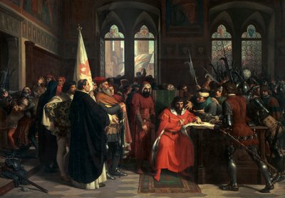 Fördrivningen av Gautier VI av Brienne, hertig av Aten, år 1343 av Stefano Ussi
