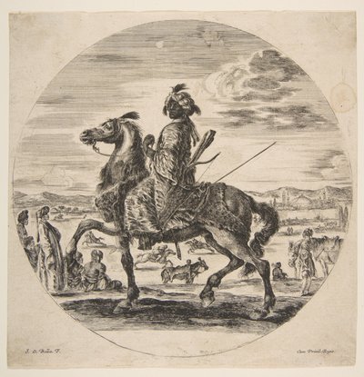 En morisk ryttare vänd mot vänster, stående och sittande turkar i mitten, en..., ca. 1651. av Stefano della Bella