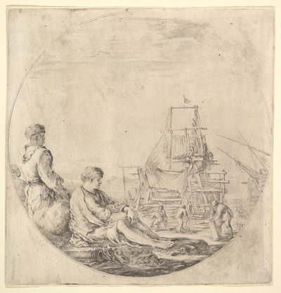 En svart sjöman stående till vänster, i profil till höger, en vit sjöman sittande i ..., ca. 1658-63. av Stefano della Bella