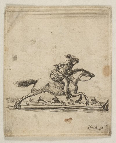 En ryttare med svärd i hand galopperande åt höger, andra ryttare galopperande..., ca. 1645-46. av Stefano della Bella