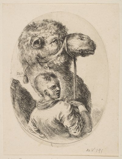 En slav håller en kamel vid tränsen, från Flera huvuden i persisk stil Plusieurs ..., 1649. av Stefano della Bella