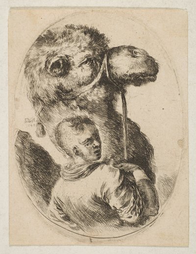 En slav håller en kamel vid tränsen, från Flera huvuden i persisk stil Plusieurs ..., 1649. av Stefano della Bella