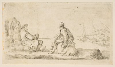 En ung sjöman och en gammal man som sitter vid havet, 1600-talet. av Stefano della Bella