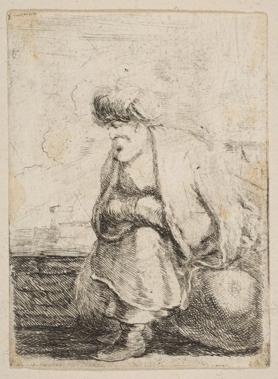 En gammal turk som sitter på en sten, ca. 1662. av Stefano della Bella