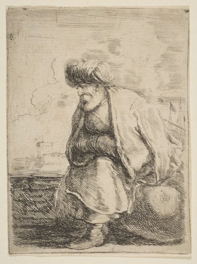 En gammal turk som sitter på en sten, ca. 1662. av Stefano della Bella