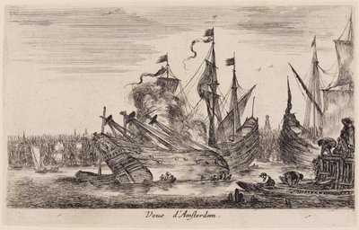 Vy över havshamnar (Vues de ports de mer): Vy över Amsterdam av Stefano della Bella