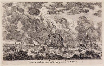 Vy över hamnar: segelfartyg på väg från Dover till Calais av Stefano della Bella