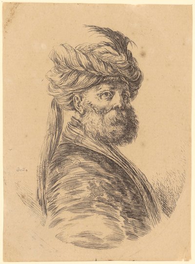 Skäggig man med turban i trekvartsprofil åt höger av Stefano della Bella