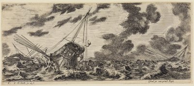 Lastning av olika fartyg (Divers embarquements): Tre galärer i stormen av Stefano della Bella