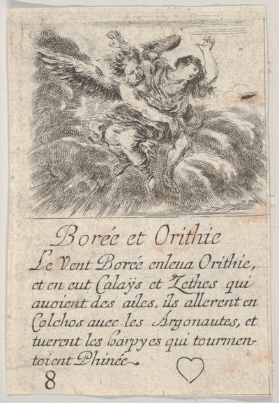 Boreas och Orithyia, från Game of Mythology Jeu de la Mythologie, 1644. av Stefano della Bella