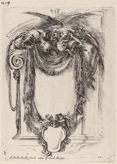 Kartusch upphängd från lik, 1647. av Stefano della Bella