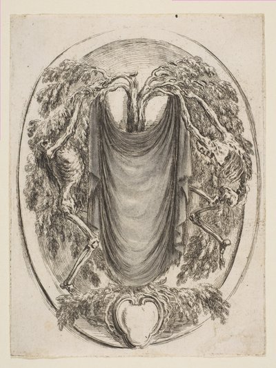 Kartusch med skelett, 1647. av Stefano della Bella