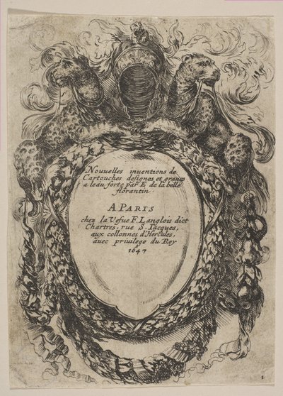 Patron med titel: New Inventions of Cartridges, 1647. av Stefano della Bella