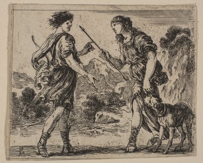 Cephalus och Procris, från Game of Mythology Jeu de la Mythologie, 1644. av Stefano della Bella