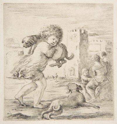 Barn som bär en valp på axeln, ca. 1662. av Stefano della Bella