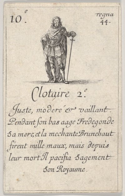 Clotaire 2.-e Fair, moderat..., från Game of the Kings of France Jeu des Rois de Fran..., 1644. av Stefano della Bella