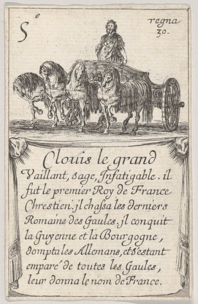 Clovis le grand Vaillant, vis... från Game of the Kings of France Jeu des Rois de F..., 1644. av Stefano della Bella