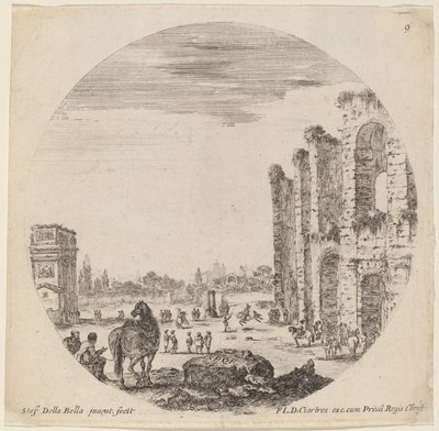Colosseum och Konstantins båge av Stefano della Bella