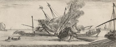 Combat Naval (etsning på lagt papper) av Stefano della Bella