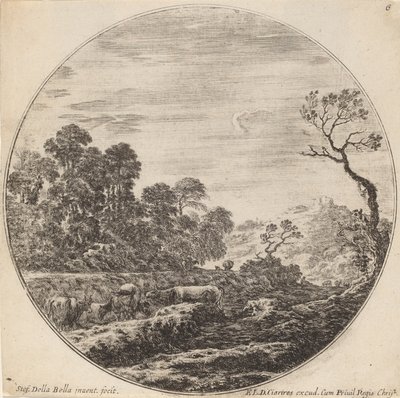 Kor som betar i en dal, 1646. av Stefano della Bella