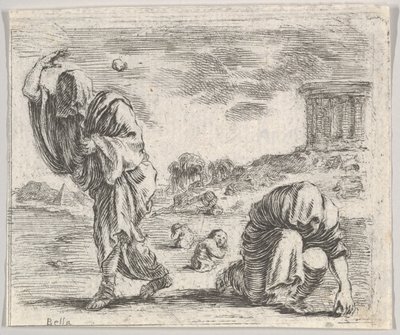 Deucalion och Pyrrha, från Game of Mythology Jeu de la Mythologie, 1644. av Stefano della Bella