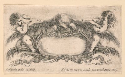 Escutcheon, nr. 15 från "Samling av olika infall och nio uppfinningar av mappar och prydnadsföremål" av Stefano della Bella