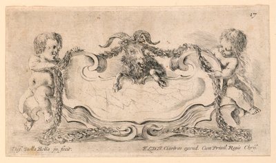 Escutcheon, nr. 17 från "Samling av olika nycker och nio uppfinningar av mappar och prydnadsföremål" av Stefano della Bella