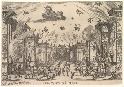Femte scenen, Inferno, från Gudarnas äktenskap Le nozze degli Dei, 1637. av Stefano della Bella
